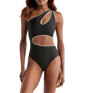 Boamar Etro Asymmetric Cutout One-Piece Swimsuit‎ XL Black White Cheeky Latinx